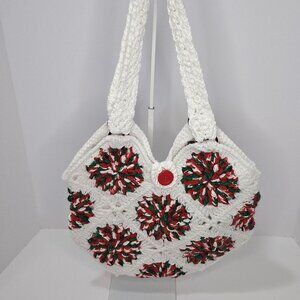 CHRISTMAS IN JULY White with Red/Green Granny Square Motifs Crossbody Bag